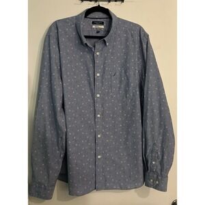 Nautica Mens XXL Slim Fit Flex Wrinkle Resistant Blue White Pinstripe Anchors